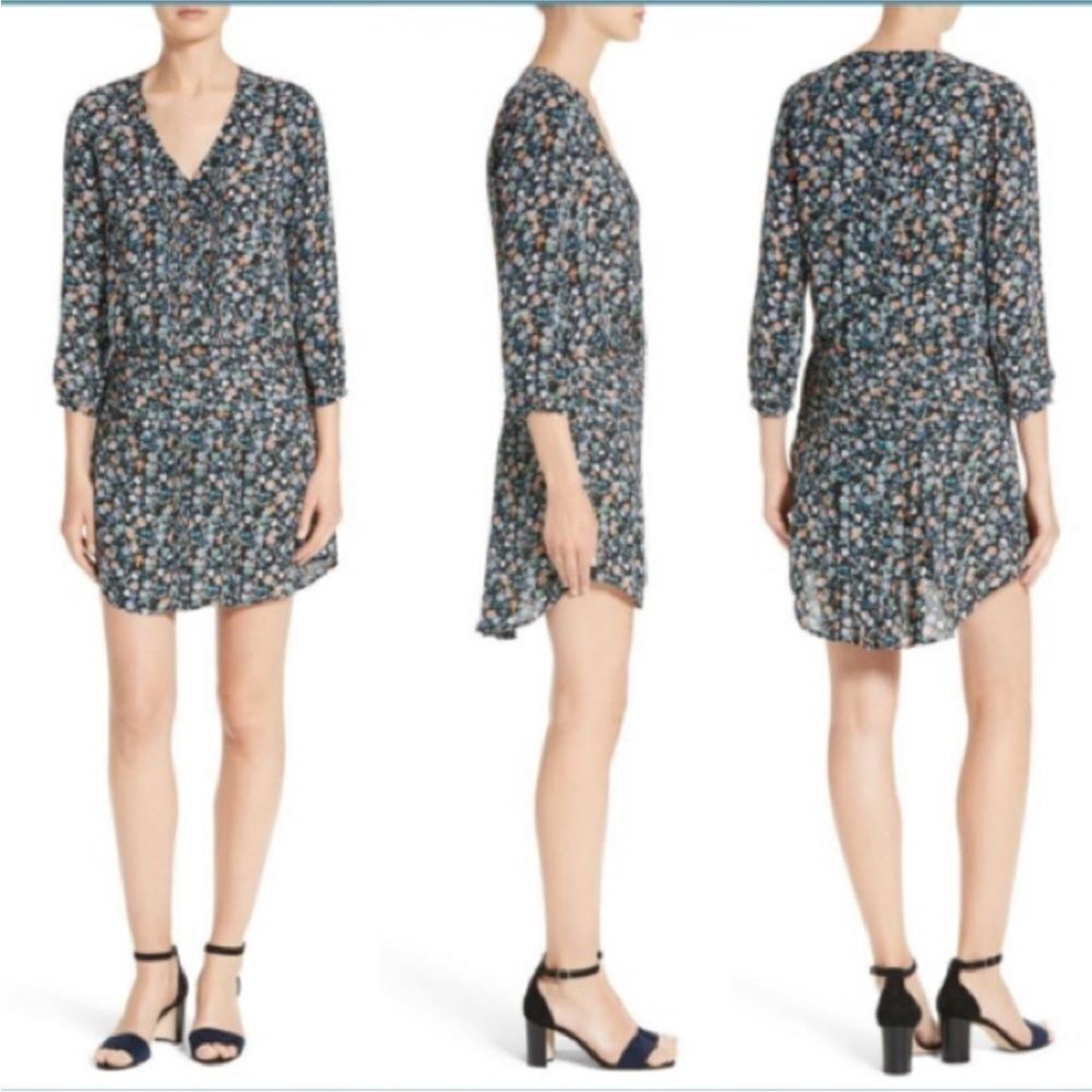 Veronica Beard August Floral Print Silk Boho Dress Black